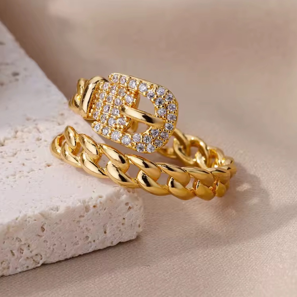 Elegant Gold Tone Belt Adjustable Size Ring - Picture 5 of 6